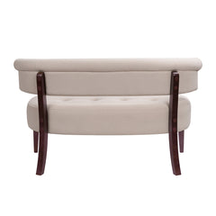 Armless Settee in Beige Polyester with Brown Wood Legs