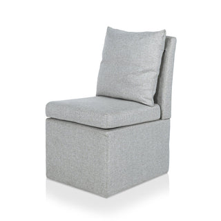 Armless Side Chair, Light Gray Fabric, Black Metal Legs, Casters