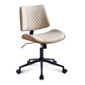 Armless Task Chair in Beige Faux Leather with Black Steel Frame