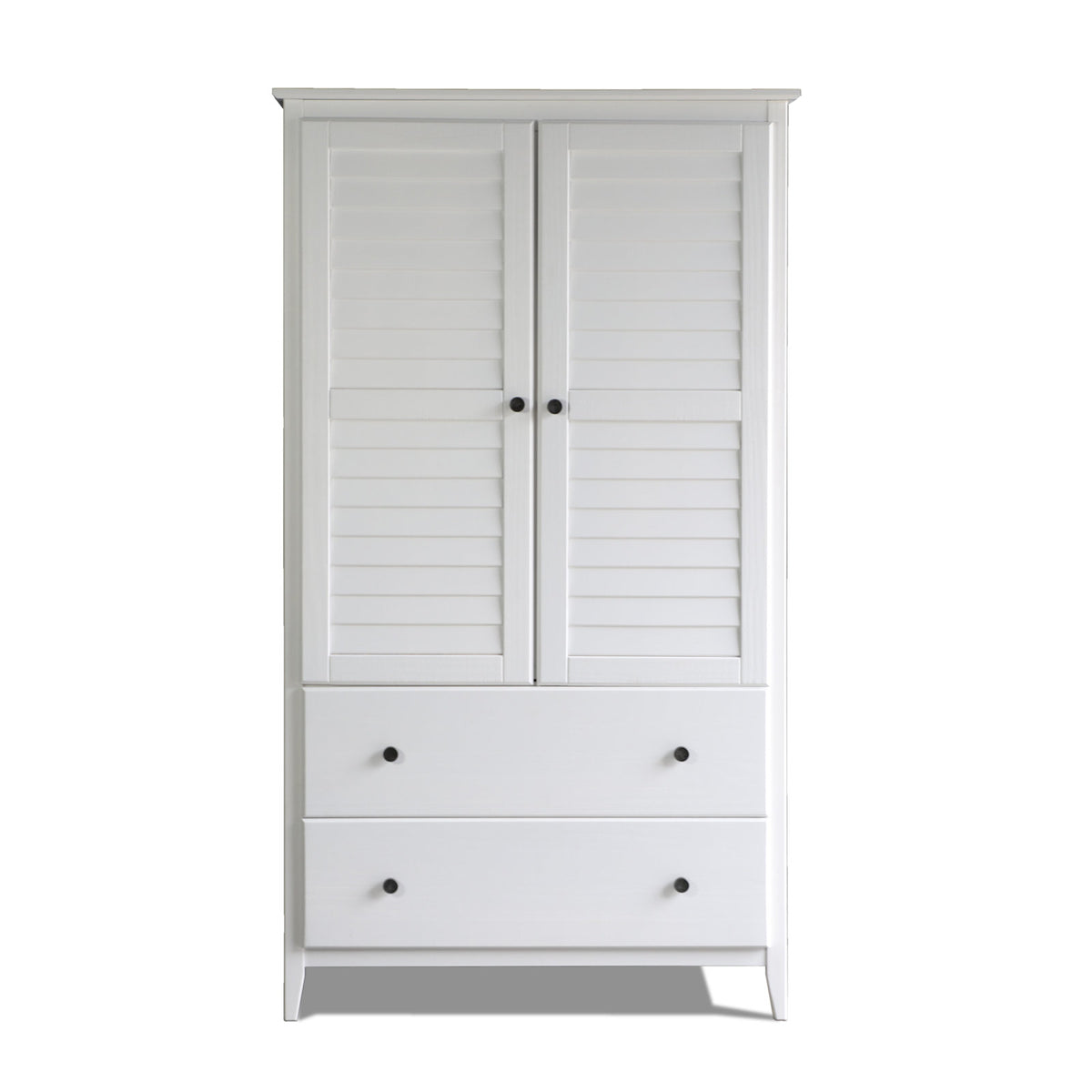 Armoire, Solid Pine with 2 Louvered Doors, Brushed White