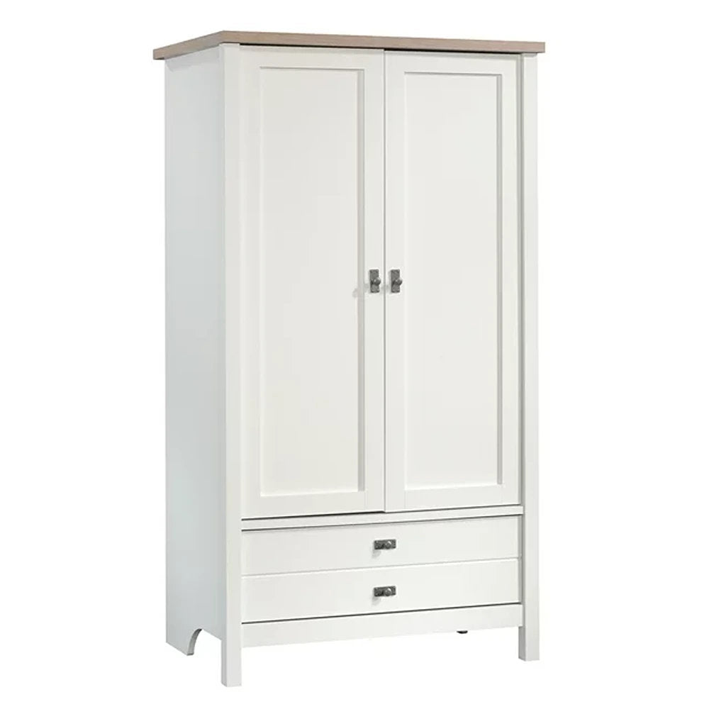 Armoire with 2 Doors and 1 Drawer, Soft White Manufactured Wood