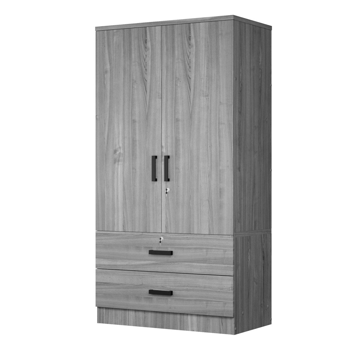 Armoire with 2 Doors and 2 Drawers in Gray Manufactured Wood