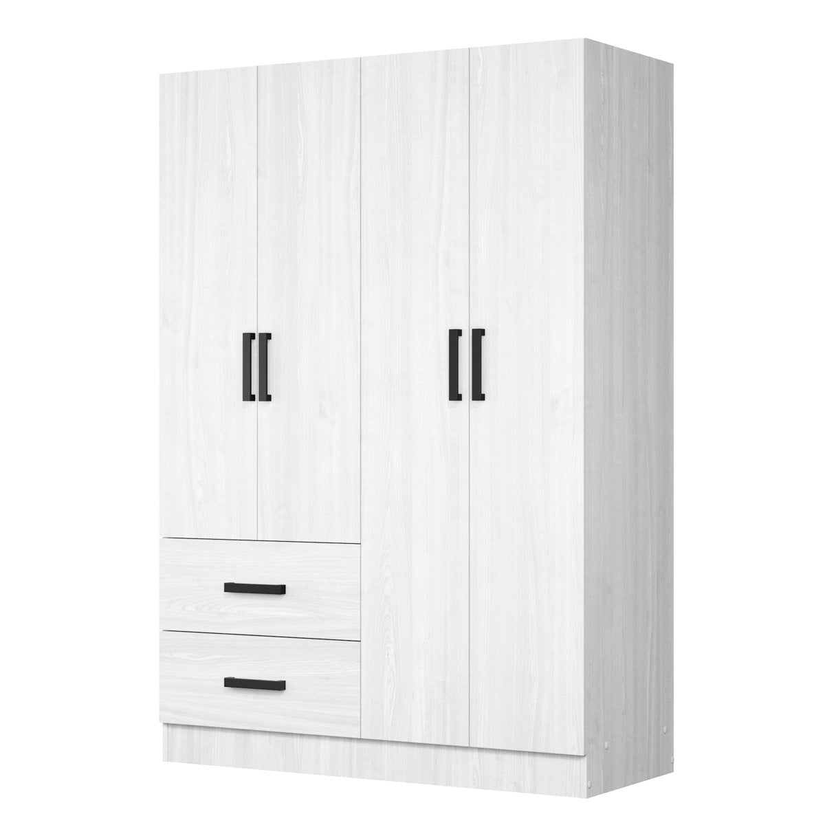 Armoire with 4 Doors and 2 Drawers, White Engineered Wood