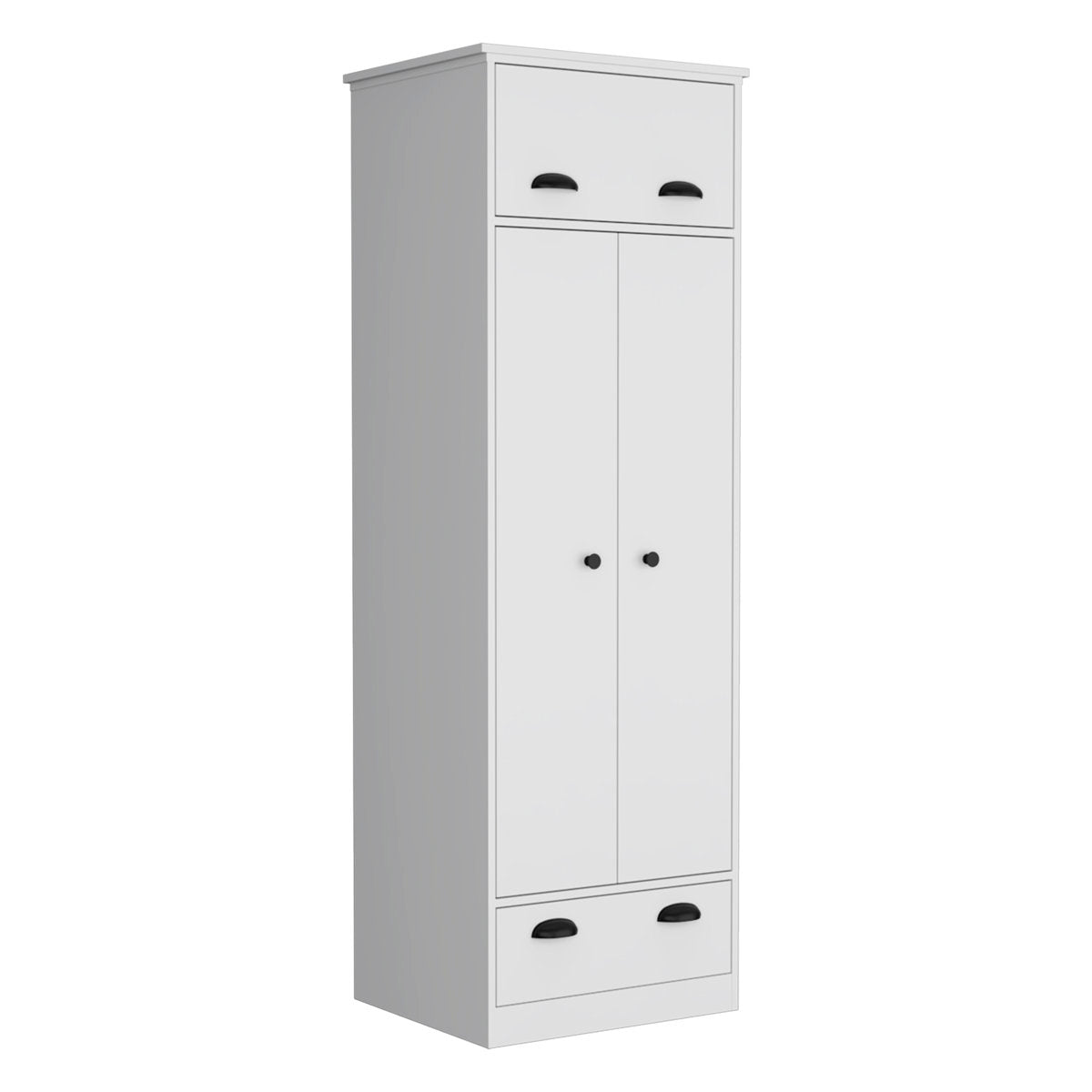 Armoire with Hanging Rod and Shelf, White Manufactured Wood