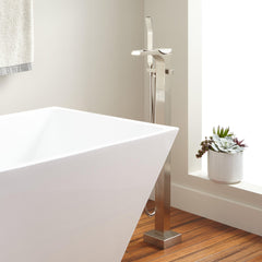 Willis Floor Mounted Waterfall Tub Faucet in Brushed Nickel | product photo