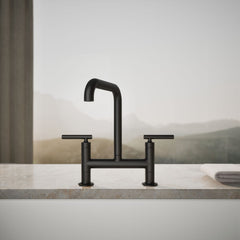 Kohler Purist Two-Hole Deck-Mount Bridge Kitchen Sink Faucet in Matte Black | product photo