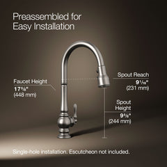 Kohler Artifacts Touchless Pull Down Kitchen Sink Faucet with Three-Function Sprayhead in Vibrant Stainless | product photo