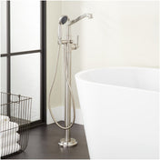 Pendleton Freestanding Tub Faucet with Hand Shower and Rough-In Valve with Stops, Brushed Nickel