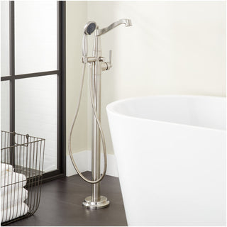 Pendleton Freestanding Tub Faucet with Hand Shower and Rough-In Valve with Stops, Brushed Nickel