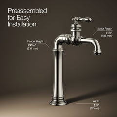 Kohler Artifacts Gentleman's Single Hole Bathroom Faucet with Drain Assembly in Vibrant Polished Nickel | product photo