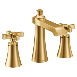 Flara 8 Inch Widespread 2-Handle High-Arc Bathroom Faucet, Valve Included in Brushed Gold