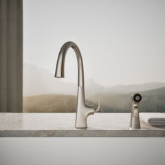 Kohler Graze Kitchen Sink Swing Spout Faucet With Sidespray in Vibrant Stainless | product photo