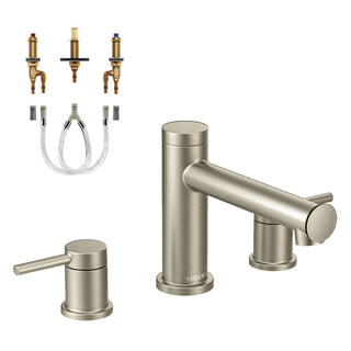 Align Double Handle Deck Mounted Roman Tub Faucet with Rough-In in Brushed Nickel