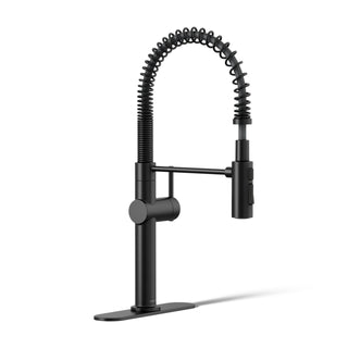 Crue Single Handle Semi-Professional Pre-Rinse Kitchen Faucet with Three-Function Pull Down Sprayer in Matte Black