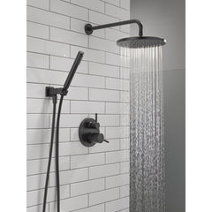 Modern 14 Series Round Rain Shower System Faucet Set, Rainfall Matte Black Shower Head and Handle Set, Valve Trim Kit, 10 Inch, Matte Black | product photo