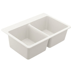 Host 33-Inch Wide x 9.5-Inch Deep Dual Mount Granite Double Bowl Kitchen Sink in White | product photo