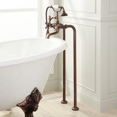 Telephone Style Floor Mounted Tub Faucet with Cross Handles in Oil Rubbed Bronze | product photo