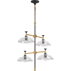 Kohler Tone 4 Light Chandelier with Domed Glass Shades, 24" Length in Black/Brass | product photo