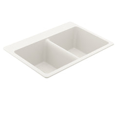 Host 33-Inch Wide x 9.5-Inch Deep Dual Mount Granite Double Bowl Kitchen Sink in White | product photo