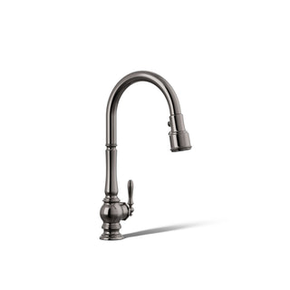 Artifacts Touchless Pull Down Kitchen Sink Faucet with Three-Function Sprayhead in Vibrant Titanium