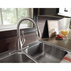 Leland Pull Down Sprayer Kitchen Sink Faucet, Single Handle Kitchen Faucet in Spotshield Stainless | product photo