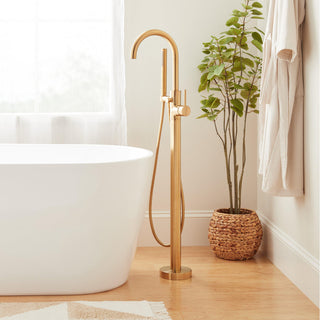 Lexia Floor Mounted Tub Filler Faucet and Valve in Brushed Gold