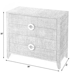 Bachelor's Chest, 4-Drawer, MDF Frame, Cream Raffia Finish, Silver Pulls