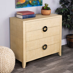 Bachelor's Chest, 4-Drawer, MDF Frame, Cream Raffia Finish, Silver Pulls