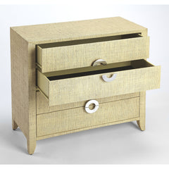 Bachelor's Chest, 4-Drawer, MDF Frame, Cream Raffia Finish, Silver Pulls