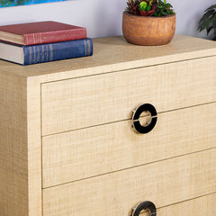 Bachelor's Chest, 4-Drawer, MDF Frame, Cream Raffia Finish, Silver Pulls