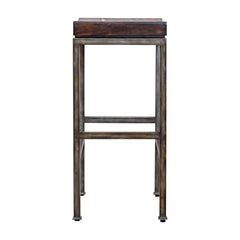 Backless Bar Stool, Solid Wood Seat in Dark Walnut with Iron Base