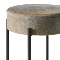 Backless Bar Stool, Speckled Leather Seat, Gunmetal Iron Frame