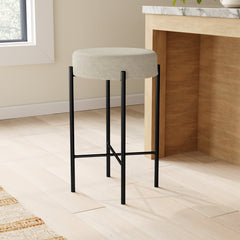 Backless Bar Stool, Speckled Leather Seat, Gunmetal Iron Frame