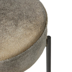Backless Bar Stool, Speckled Leather Seat, Gunmetal Iron Frame
