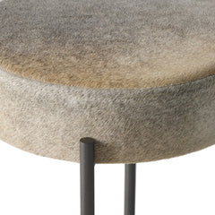 Backless Bar Stool, Speckled Leather Seat, Gunmetal Iron Frame