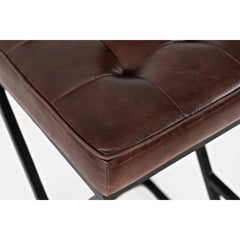 Backless Counter Stool with Steel Frame in Dark Sienna Leather