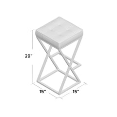 Backless Counter Stool with Steel Frame in Dark Sienna Leather