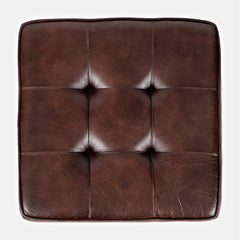 Backless Counter Stool with Steel Frame in Dark Sienna Leather