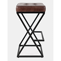 Backless Counter Stool with Steel Frame in Dark Sienna Leather