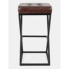 Backless Counter Stool with Steel Frame in Dark Sienna Leather