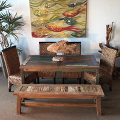 Backless Dining Bench in Recycled Teak, 63 Inch Wide, Unfinished