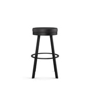 Backless Swivel Bar Stool in Black Faux Leather with Black Steel Frame