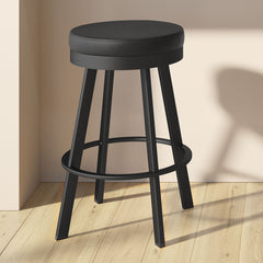 Backless Swivel Bar Stool in Black Faux Leather with Black Steel Frame