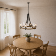 Angle | the same chandelier from three quarters in the dining room