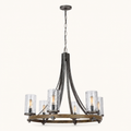 Front | studio front of the oak ring, hammered glass cylinders, and chain
