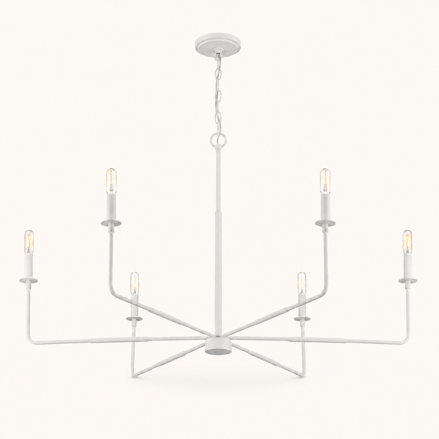 Front | studio front of the white arms, candle sockets, and chain