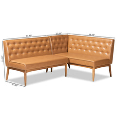 Banquette Dining Bench Set, Tufted Faux Leather with Wood Legs