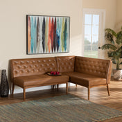 Banquette Dining Bench Set, Tufted Faux Leather with Wood Legs