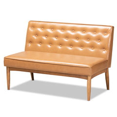 Banquette Dining Bench Set, Tufted Faux Leather with Wood Legs