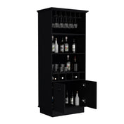 Bar Cabinet with Lighting and Wine Rack in Black Manufactured Wood